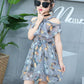 Children's Fashion Dress Girl Casual Off Shoulder Halter Above Knee Dresses Korean Girl's Dress Beach Dress Fold Print Butterfly