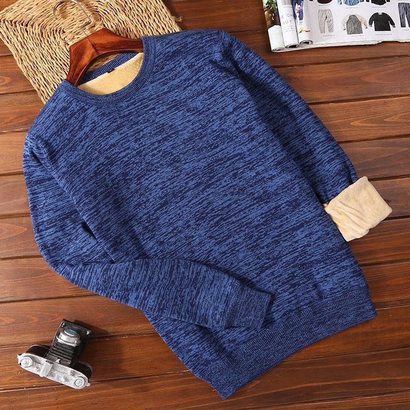 Winter Men's Plush Thick Sweater Korean Slim Thick Warm Sweater V-neck Slim All-match Clothes