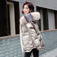 Women's Down Jacket Coat with Real Fur Collar, Short Padded Warm Hooded Female Leather Jacket