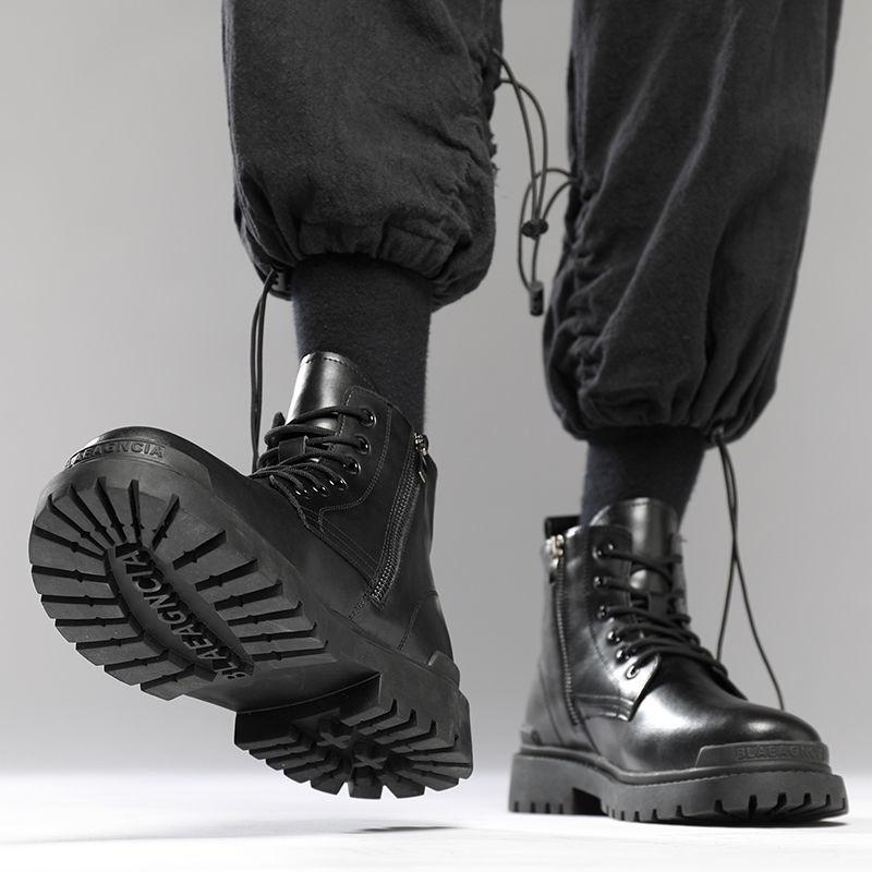 British Style Fashion Trend Martin Boots Men's High-top Shoes Korean Leather Boots All-match High School Boots for Students