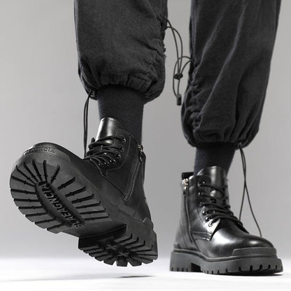 British Style Fashion Trend Martin Boots Men's High-top Shoes Korean Leather Boots All-match High School Boots for Students