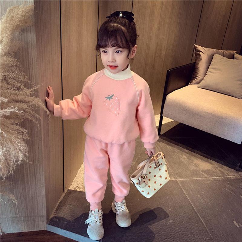 Children's Suit Women Plus Velvet Autumn and Winter Wear Pink Casual Wear 3 To 5 Years Old Two-piece Children's Wear Sets