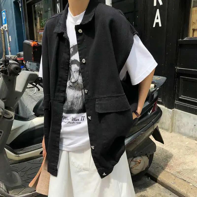 Turn-down Collar Solid Color Women's Vest Sleeveless Spring and Summer Loose Casual Buttons Coat Black White Waistcoat