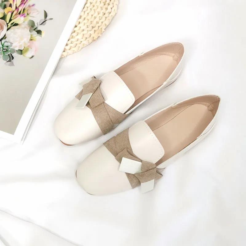 Square-toe Flat Leather Shoes Soft Leather Lightweight Slip-in Flat-bottomed Casual Women's Leather Shoes Wearable for Work