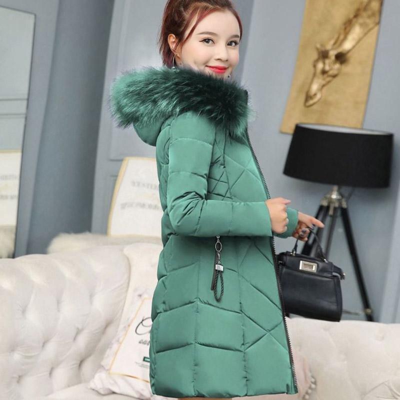 Winter Down Jacket Ladies Thick Fashion Slim Cotton Jacket Mid-length Hooded Big Fur Collar Down Jacket