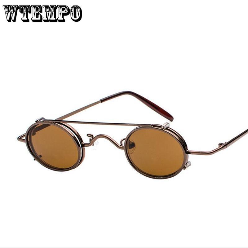 WTEMPO 2019 New Style Metal Steampunk Sunglasses Women Men Retro Removable lightweight Oval Sun Glas