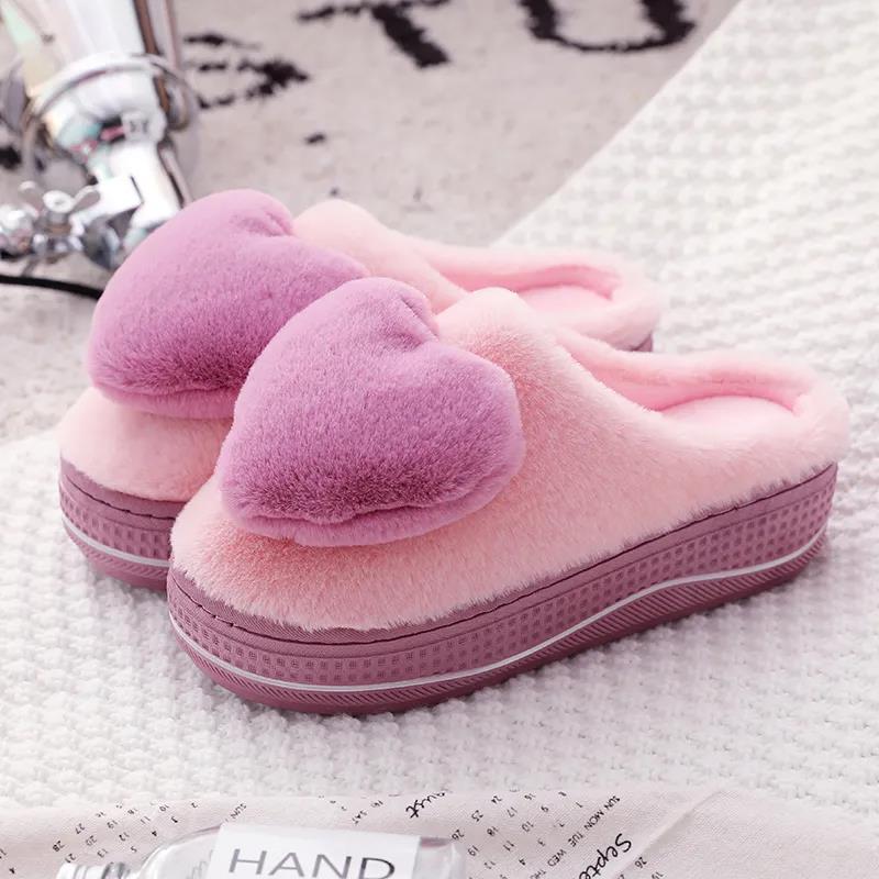 Autumn and Winter Women's High-heeled Thick-soled Home Cotton Slippers Anti-slip Plush Slippers Confinement Shoes