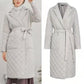 Long Straight Winter Coat with Rhombus Pattern Casual Sashes Women Parkas Deep Pockets Tailored Collar Stylish Outerwear