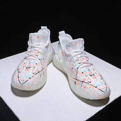 Plus Size 39-44 Men Flying Woven Mesh Sneakers Comfortable Breathable Running Basketball Shoes Students Shockproof Non-slip Gypsophila Shoes