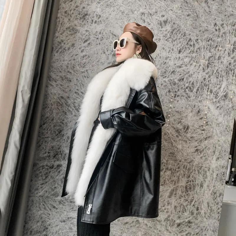 Parker Overcome Women's Mid-length Detachable Full-hair Liner Fur Jacket Leather Fur Jacket Ladies Warm Jacket Plus Fleece Jacket