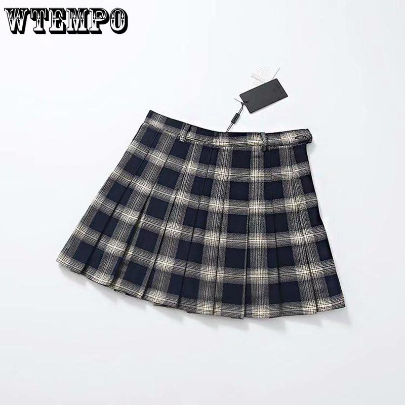 Women Skirts Cute Yellow Black Red Lattice Pleated Skirt Punk Style High Waist Short Skirt