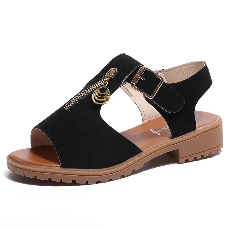 Summer Women Sandals Platform Wedges Sandals Leather Swing Peep Toe Casual Shoes Women Walk Shoes Flats
