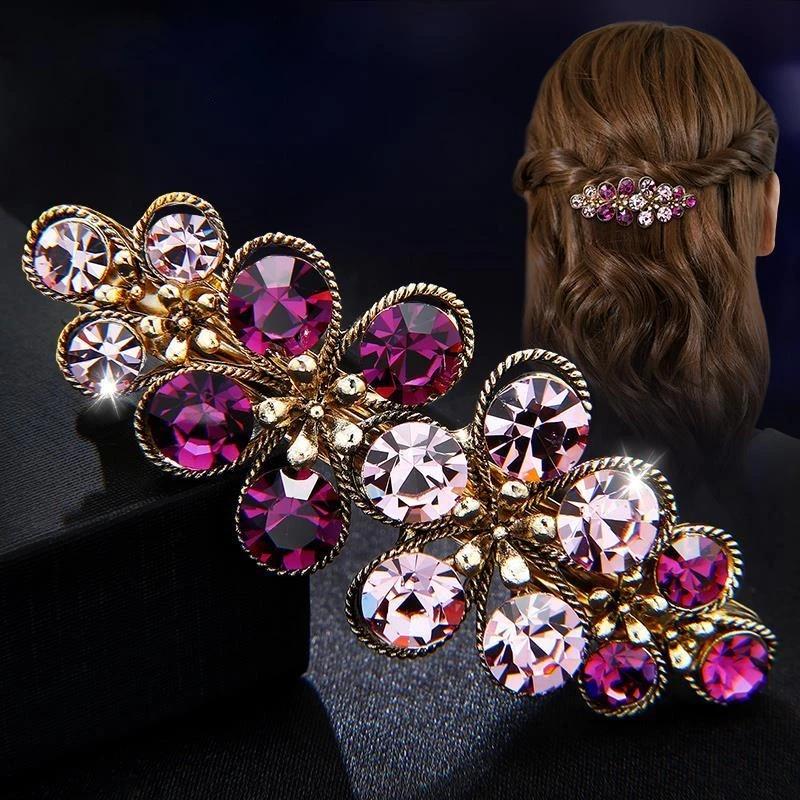 Decorative Hairpin Female Elegant Word Clip Medium Horizontal Clip Temperament Flower Hairpin Ball Hair Clip Shiny Hair Clip