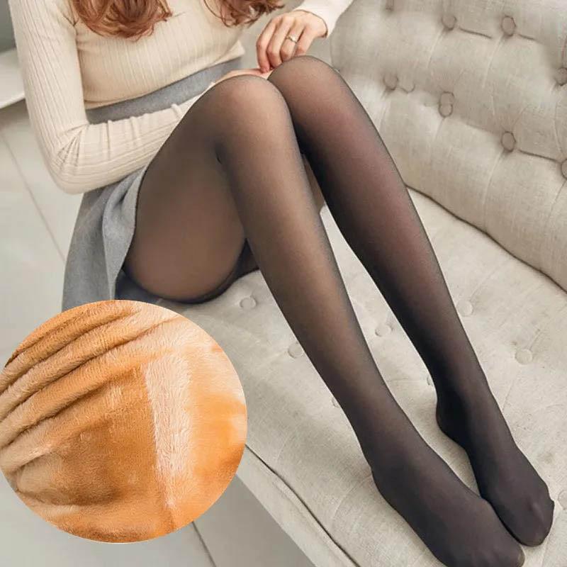 320g Velvet High Waist Fake Fleshy Leggings Plus Velvet Thickening Anti-hook Silk Stewardess Gray Transparent Skin and Thin Warm Pants Women
