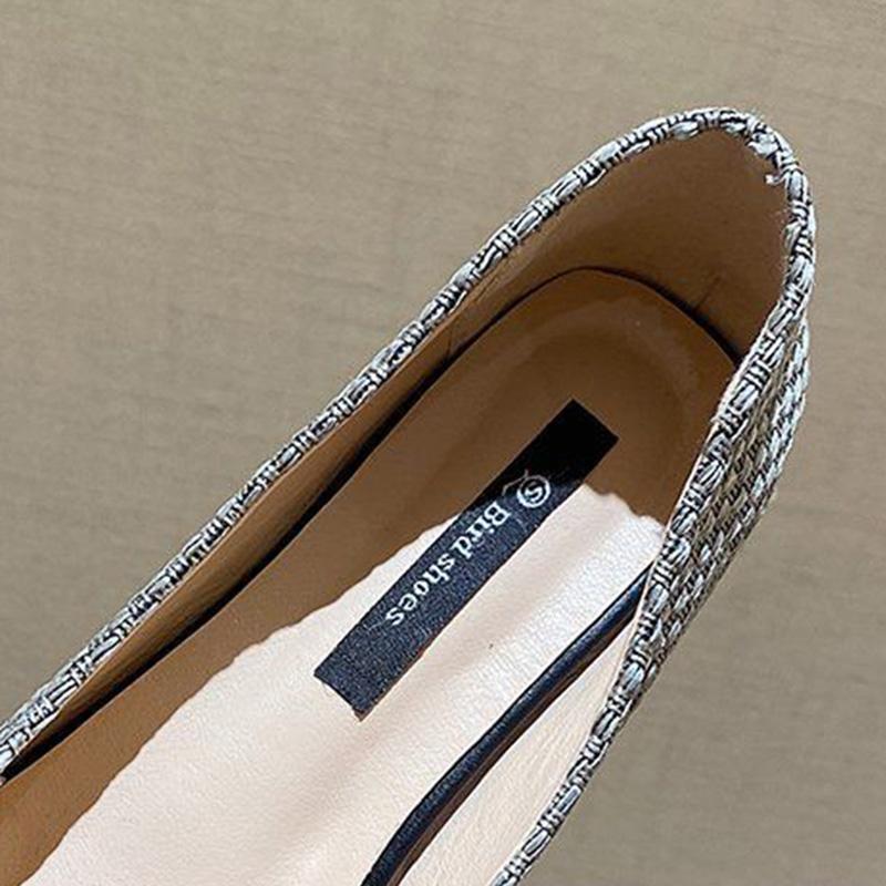 Bowknot Soft Sole Thick Heel Shoes Women Spring Korean Style Square Toe Woven Low-heeled Women's Shoes
