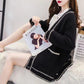 Autumn and Winter Casual Knitted Sweater College Style Cardigan Loose Top Fashionable Simple Female Jacket