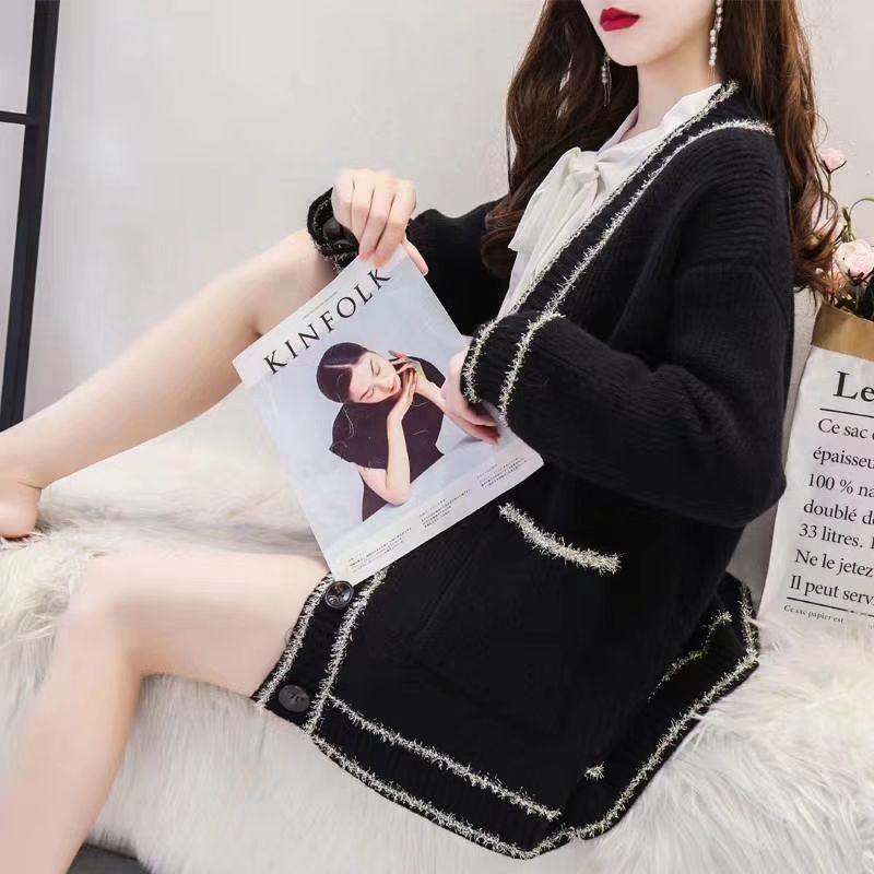Autumn and Winter Casual Knitted Sweater College Style Cardigan Loose Top Fashionable Simple Female Jacket