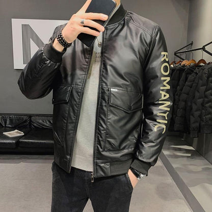 Winter Down Jacket Men's Baseball Collar Casual Jacket Korean Version of The Trend of White Duck Down Thickened Warm Gloss Slim Short Jacket