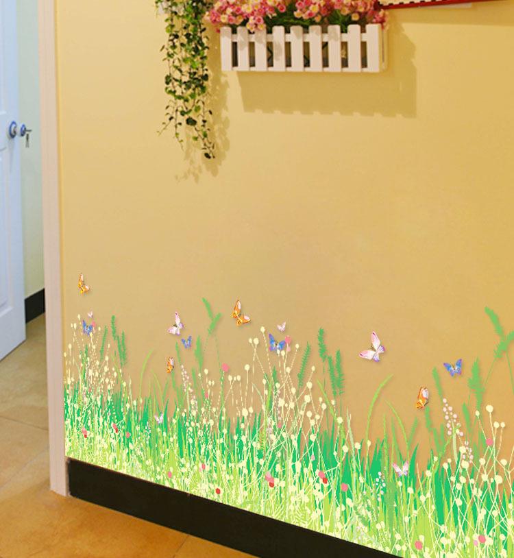 Field Scenery Removable Waterproof Wall Stickers Colorful Plants Flowers Grass Cloth Wallpaper