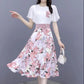 Women's Summer Clothing Set Elegant Butterfly Sleeve Chiffon Top High Waist Printed A-Line Hip Dress Two Piece Set Summer Plus Size Beach Dress Suit