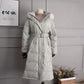 White Duck Down Long Knee-waisted Fluffy Big Fur Collar Hooded Down Jacket Women's Winter Warmth Long Cotton Jacket Parker Jacket