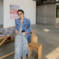 Chiffon Long Skirt Female Summer Holiday Style Retro Floral French Dress V-neck Spring Summer Casual Long Sleeves
