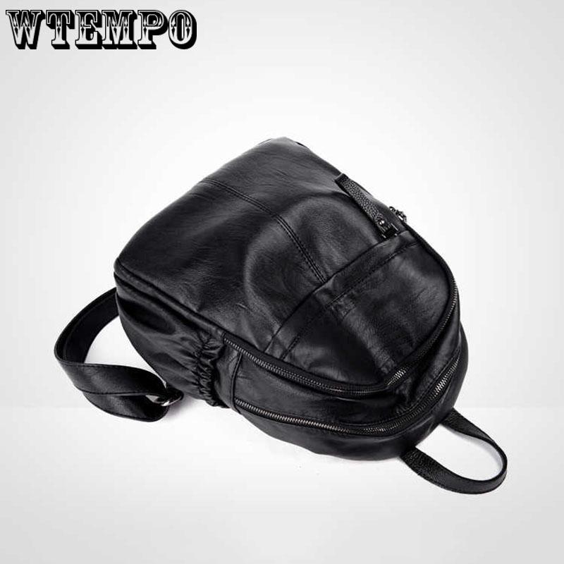 New Vintage fashion black Backpack Women Retro PU Leather Rucksack Big Capacity School Bag