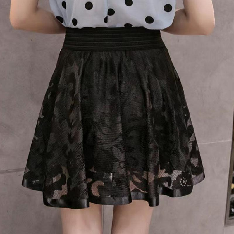 Women's Pleated Skirts Female Summer Elastic High Waist Short Ball Gown Skirt Girl's Solid Color Lace A-line Mini Skirts