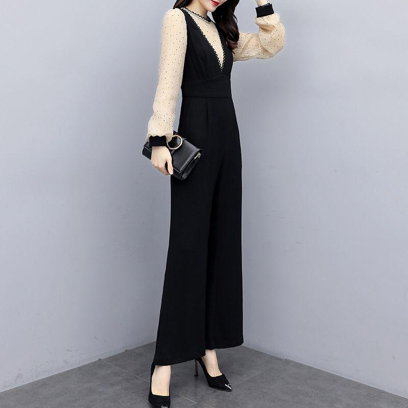 Jumpsuit Women's Casual Black Jumpsuit High-waist Wide-leg Pants Suit Casual Work Formal Wear Elegant Temperament Fabric Light and Breathable