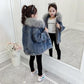Girls Denim Warm Coat Winter Korean Children's Winter Clothes Fleece Padded Windproof Jacket