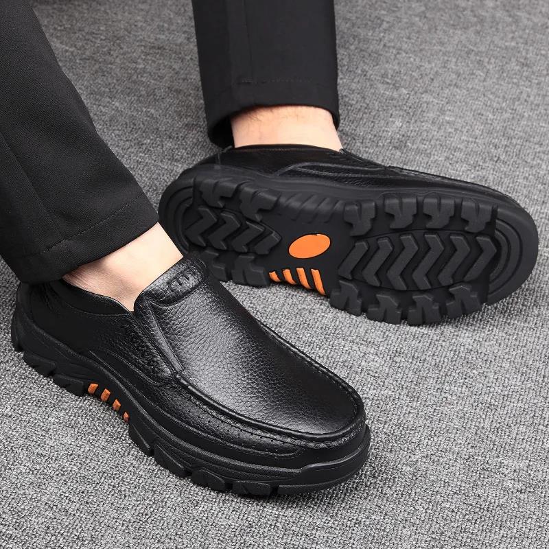 38-46 Men's Large Size Casual Comfortable Genuine Cow Leather Shoes Business Men Solid Color Soft Sole Flat Shoes