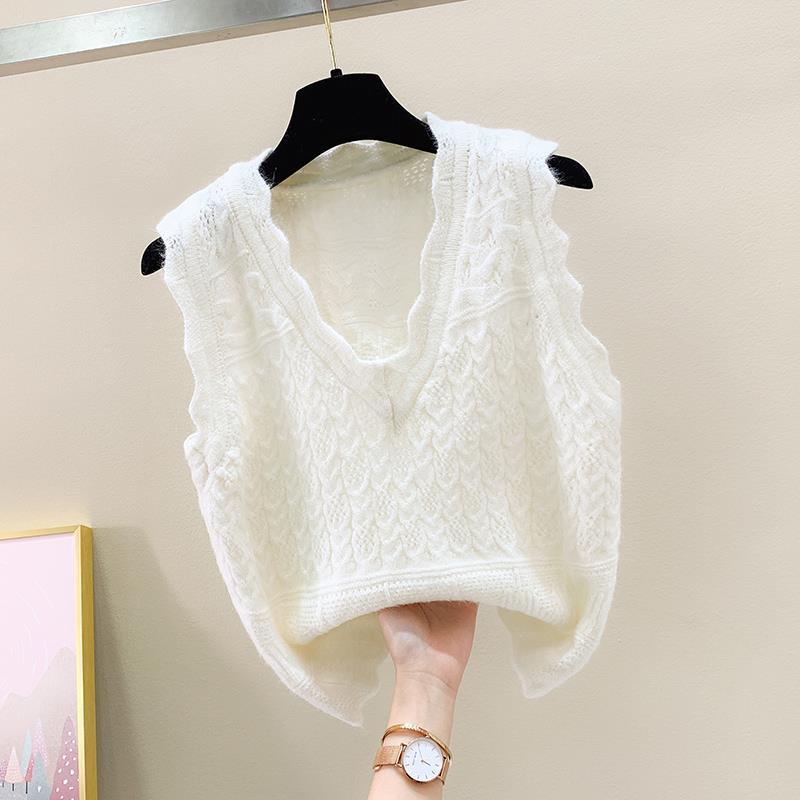 V-Neck Knitted Vest Women New Korean Fashion Sleeveless Sweaters Waistcoat for Outwear Spring Autumn 2021