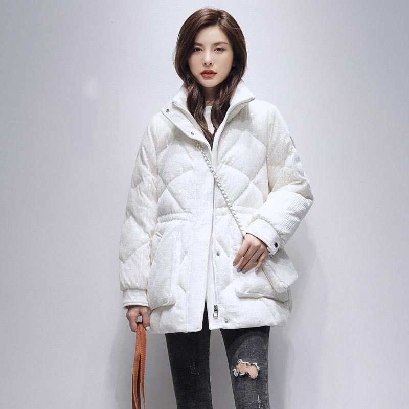 Design Niche Sequined Down Jacket Women's Mid-length Autumn and Winter Fashion Korean Style Jacket