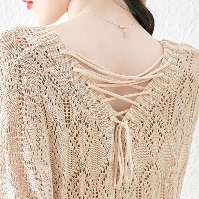 Sweater Women's Pullover Knitwear Korean V-neck Solid Color Casual Fluffy Hollow Top Trending Sweater Spring Autumn Lady Style