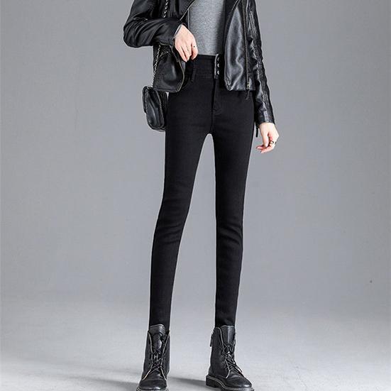 Women's Winter High Waist Plush Jeans Female Large Size Elastic Slim Pants Casual Warm Long Pencil Pants