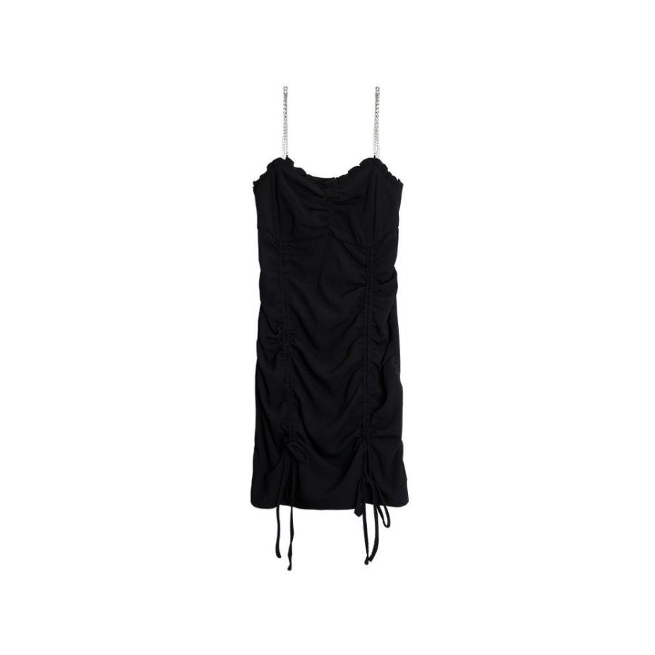 Slightly Fat Girl Summer Big Size Drawstring Chain Show Thin Sexy Girl Suspender Elegant Dress