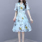 Pofulove S-2XL Women Summer High-end Floral Chiffon Dress Short-sleeved V-neck A-line Sun-dresses