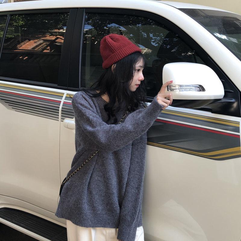 Large Size Sweater Women Korean Version Loose Solid Color Round Neck Pullover Long Sleeve Sweater Top Ins