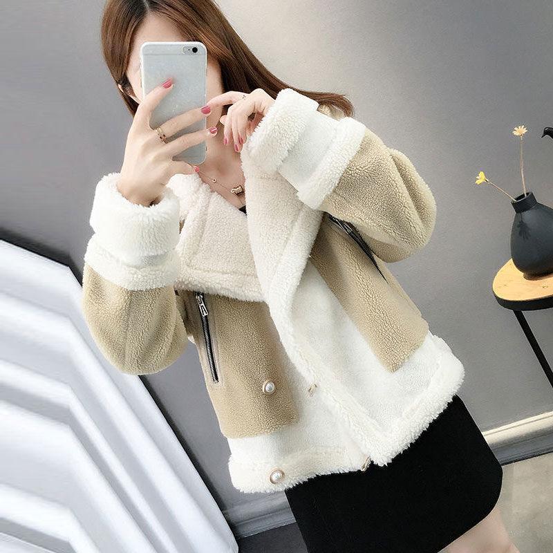 Autumn and Winter Lamb Wool Coat Women's Short Loose Knitting Fur One Thick Sweater Cardigan Women