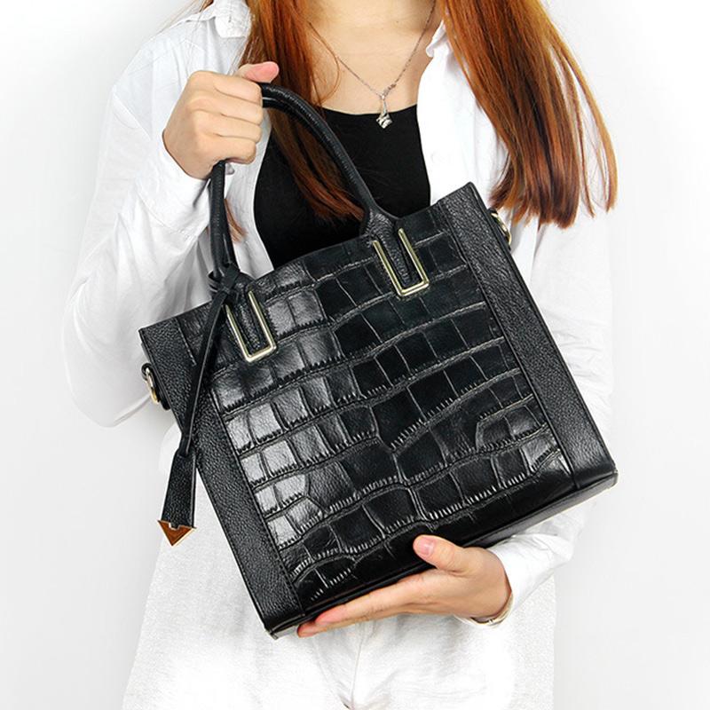 The First Layer of Cowhide Crocodile Pattern Women's Handbags Shoulder Bag Women Fashion Shopping Leather Handbags Large Bags