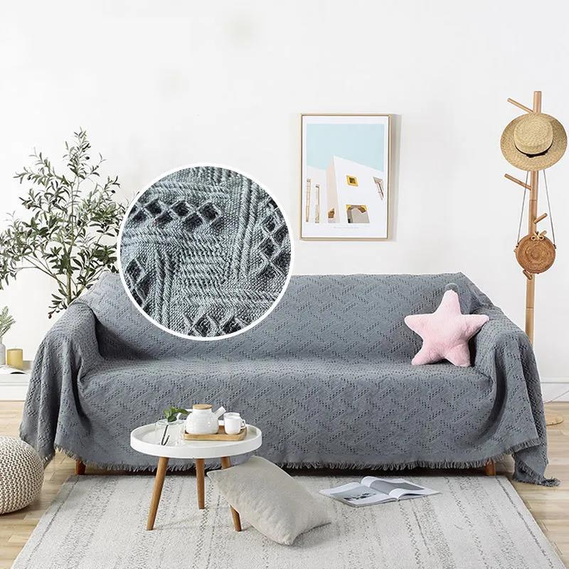 Nordic Retro Style Solid Color Multifunctional Four Seasons Universal Sofa Blanket Modern Minimalist Full Cover Non-slip Sofa Towel Sofa Cushion