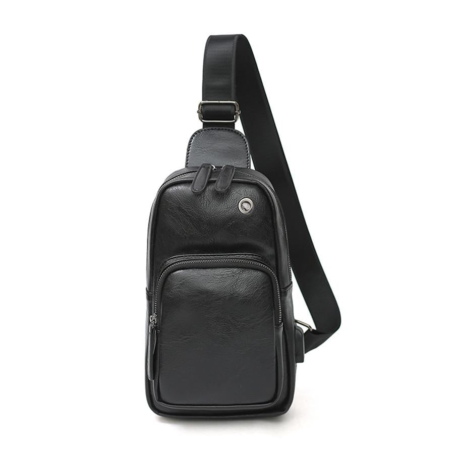 Chest Bag Men Coffee Large Capacity with Headphone Hole Shoulder Bag Outdoor Sports Pockets