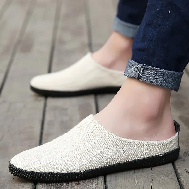 Lazy Shoes Trend Linen Canvas Shoes Men's Half Slippers Spring and Summer Casual Shoes