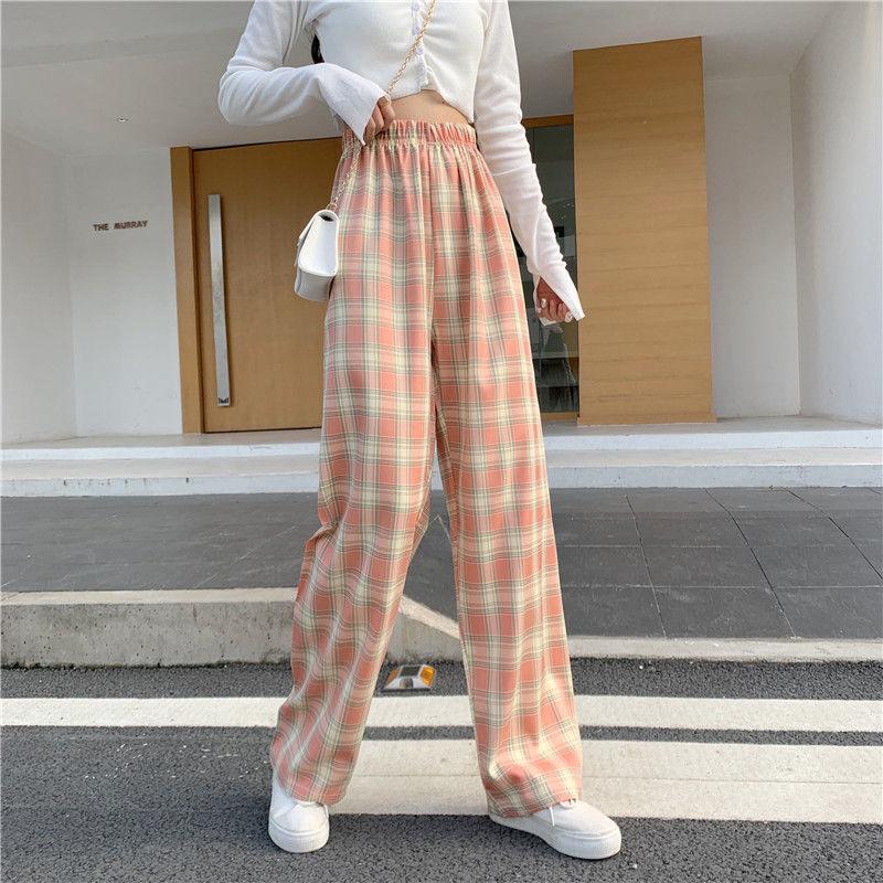 Women Wide Leg Pants  Spring Summer Female High Waist Loose Casual Plaid Chiffon Pant Long Trousers Streetwear Plus Size 4XL
