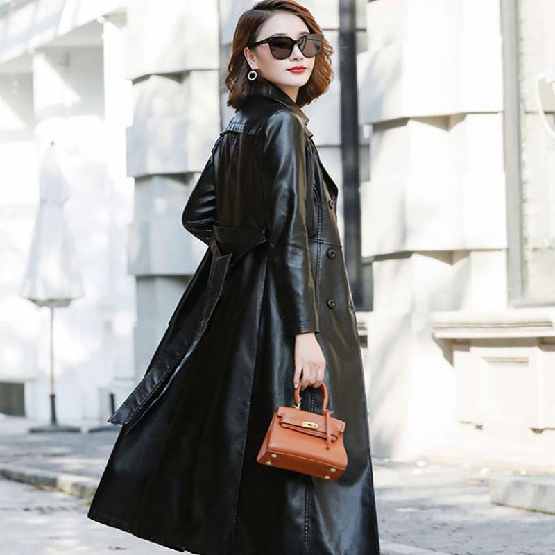 Winter Women's Leather Jacket Fashion Waist Mid-length Leather Jacket Plus Cotton Thicker PU Leather Large Size Leather Jacket