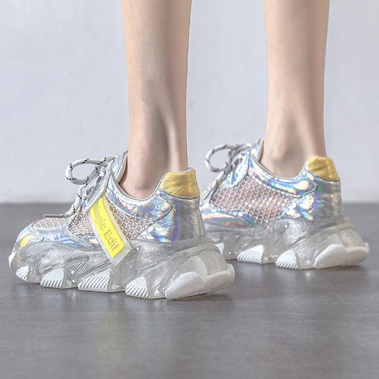 Thick Bottom Hollow Dad Sandals Female Summer  Wild Sponge Cake Crystal Shoes Korean Version of Breathable Sports Shoes
