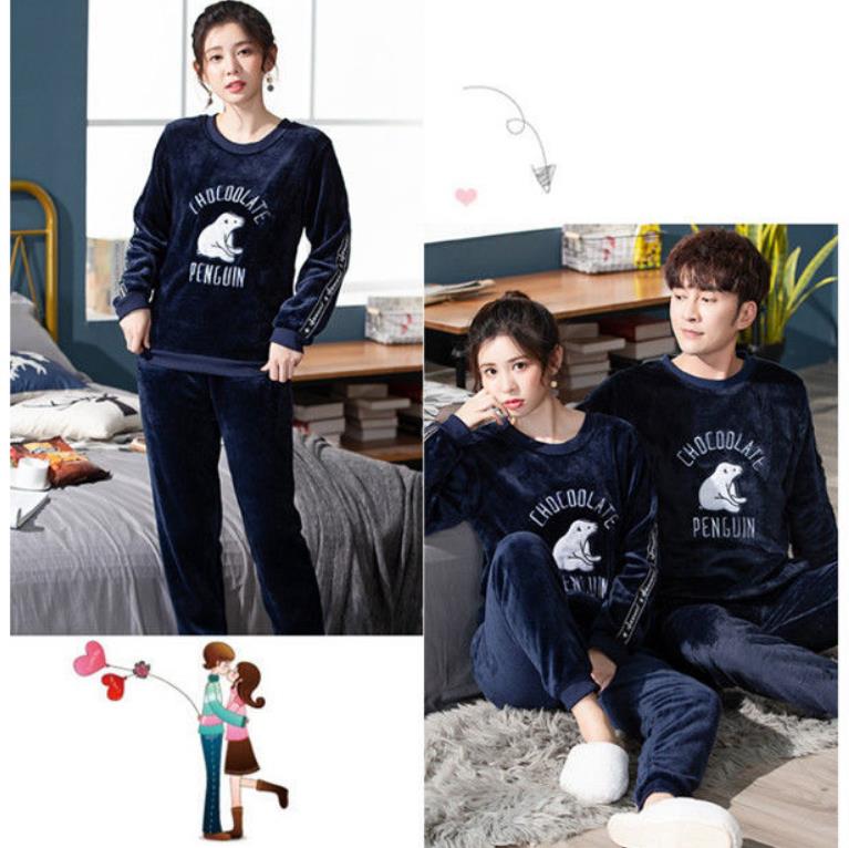 Cartoon Bear Couple Pajamas Suit Men Home Clothes Tops and Pants Ladies Winter Cashmere Warm Homewear