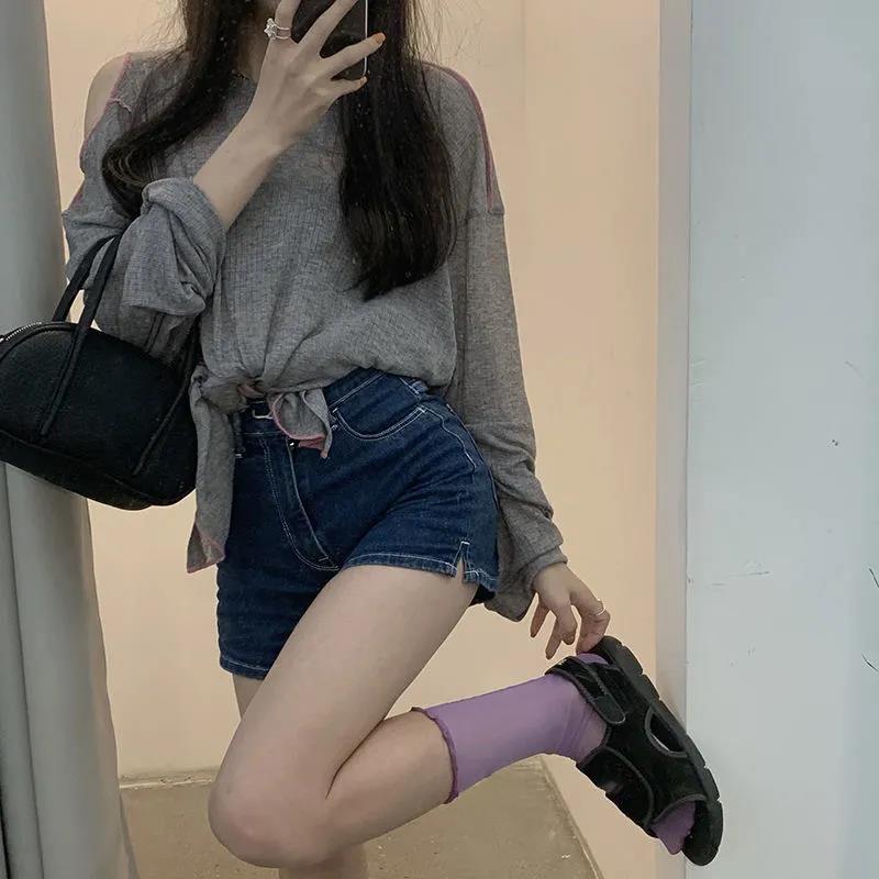 Women's Fall New Off The Shoulder T-shirt Long Sleeve O-Neck Casual Harajuku Tops Female Tee