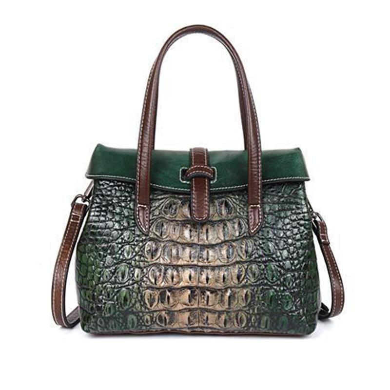 Handbag Female Bag Head Layer Cowhide Crocodile Pattern Handmade Retro One-shoulder Messenger Leather Retro Female Bag