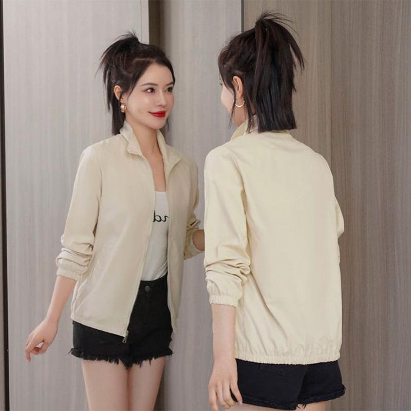Spring and Autumn Solid Color Sports Casual Stand Collar Short Jacket Loose Versatile Ladies Jacket Windbreaker